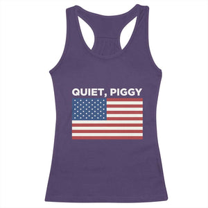 Quiet Piggy Patriotic Meme Racerback Tank Top Satirical USA Flag Free Speech TS02 Purple Print Your Wear