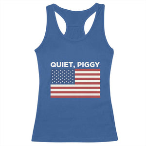 Quiet Piggy Patriotic Meme Racerback Tank Top Satirical USA Flag Free Speech TS02 Royal Blue Print Your Wear