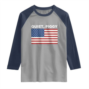 Quiet Piggy Patriotic Meme Raglan Shirt Satirical USA Flag Free Speech TS02 Sport Gray Navy Print Your Wear