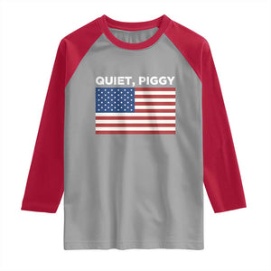 Quiet Piggy Patriotic Meme Raglan Shirt Satirical USA Flag Free Speech TS02 Sport Gray Red Print Your Wear