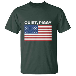 Quiet Piggy Patriotic Meme T Shirt Satirical USA Flag Free Speech TS02 Dark Forest Green Print Your Wear