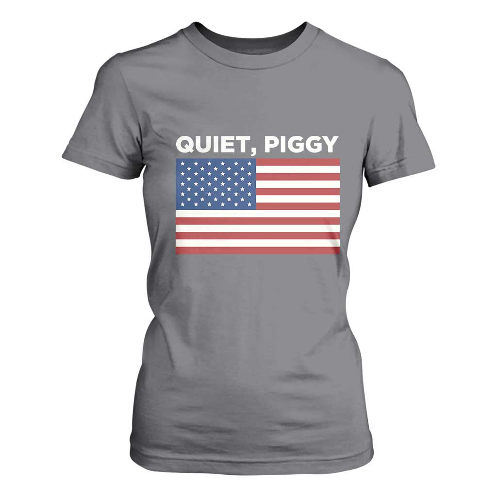 Quiet Piggy Patriotic Meme T Shirt For Women Satirical USA Flag Free Speech TS02 Charcoal Print Your Wear