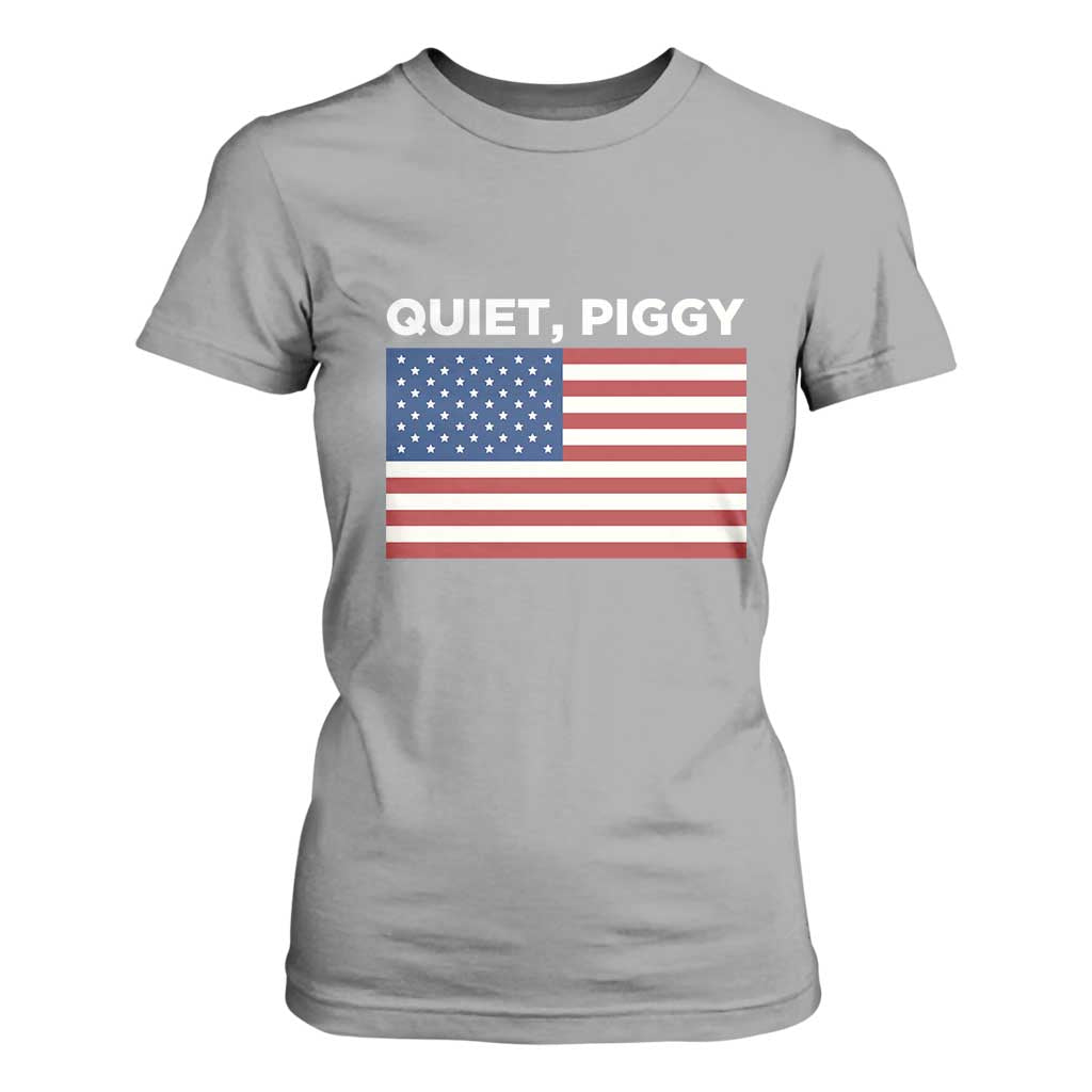 Quiet Piggy Patriotic Meme T Shirt For Women Satirical USA Flag Free Speech TS02 Sport Gray Print Your Wear