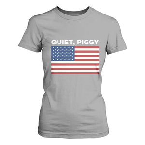 Quiet Piggy Patriotic Meme T Shirt For Women Satirical USA Flag Free Speech TS02 Sport Gray Print Your Wear