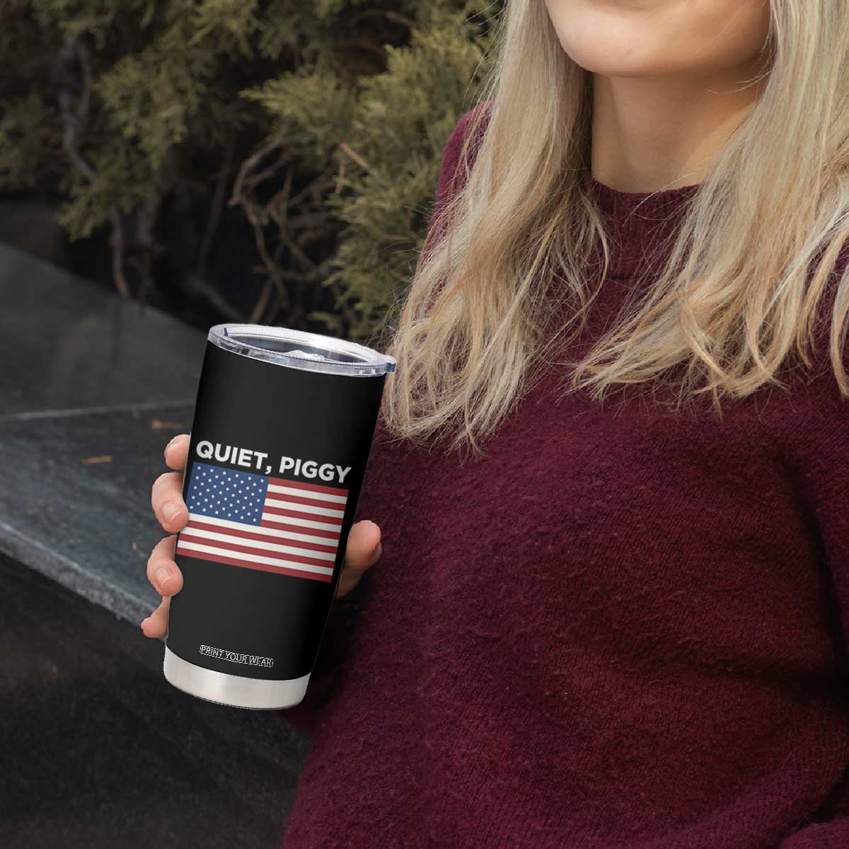 Quiet Piggy Patriotic Meme Tumbler Cup Satirical USA Flag Free Speech TS02 Print Your Wear