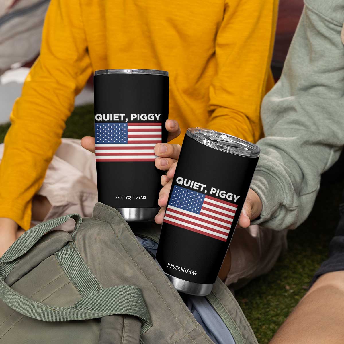 Quiet Piggy Patriotic Meme Tumbler Cup Satirical USA Flag Free Speech TS02 Print Your Wear