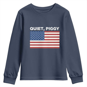 Quiet Piggy Patriotic Meme Youth Sweatshirt Satirical USA Flag Free Speech TS02 Navy Print Your Wear