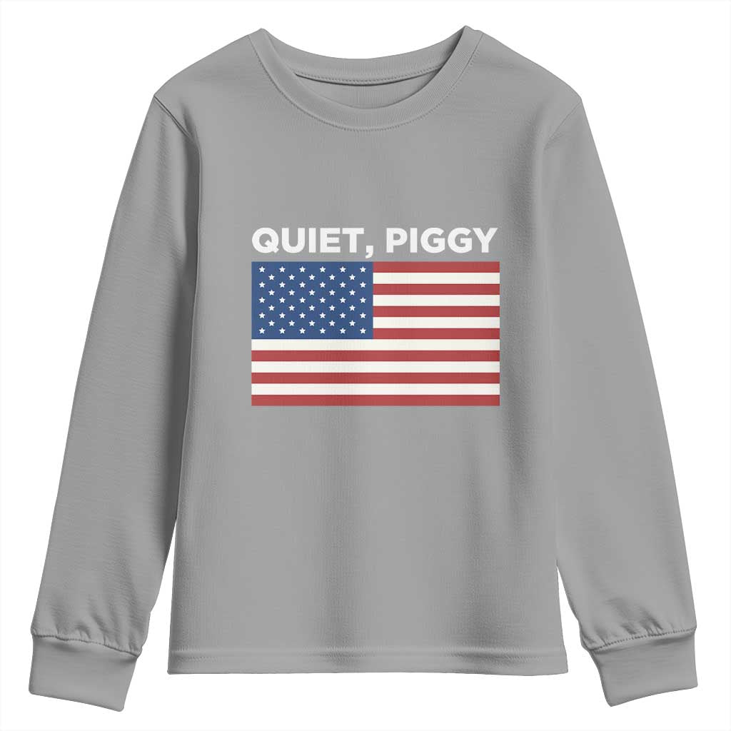 Quiet Piggy Patriotic Meme Youth Sweatshirt Satirical USA Flag Free Speech TS02 Sport Gray Print Your Wear