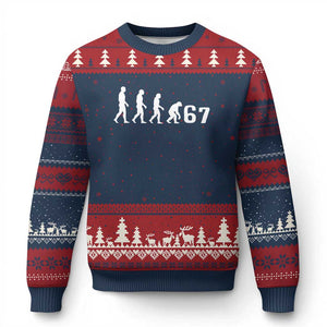 Funny 67 Reverse Evolution Ugly Christmas Sweater Sarcastic Six Seven Meme TS02 Navy Red Print Your Wear