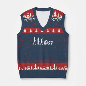 Funny 67 Reverse Evolution V-Neck Knit Sweater Vest Sarcastic Six Seven Meme TS02 Navy Red Print Your Wear