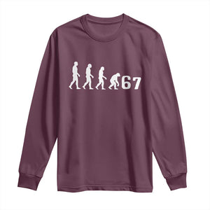 Funny 67 Reverse Evolution Long Sleeve Shirt Sarcastic Six Seven Meme TS02 Maroon Print Your Wear
