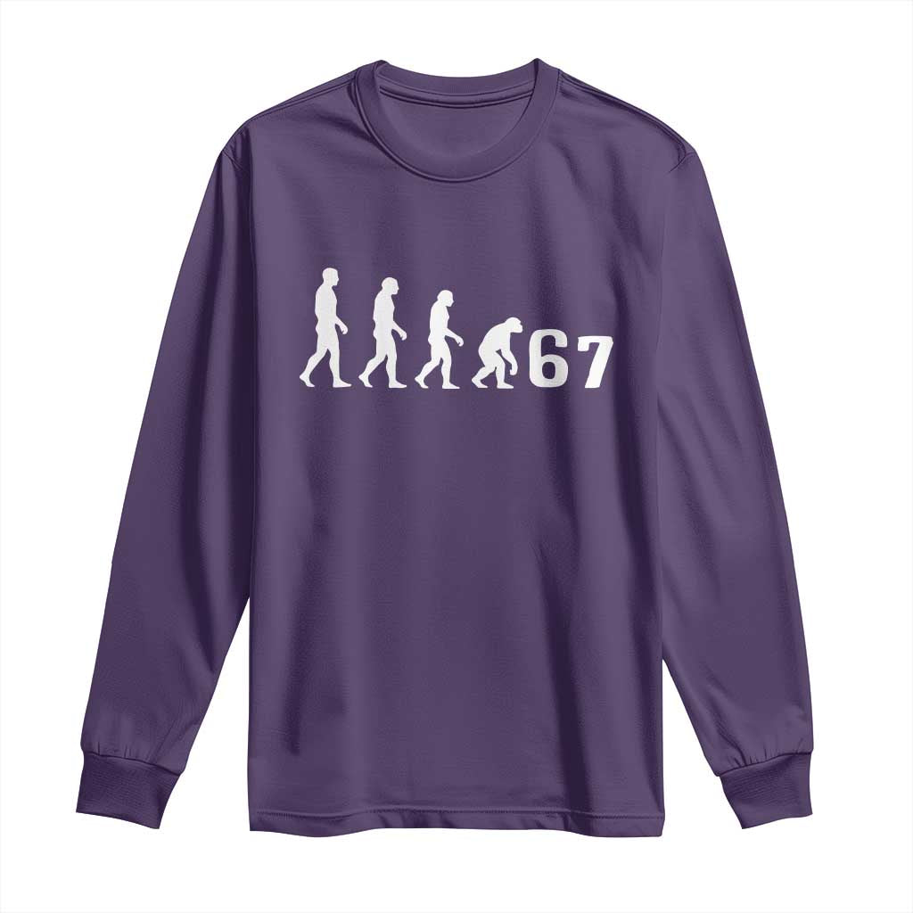 Funny 67 Reverse Evolution Long Sleeve Shirt Sarcastic Six Seven Meme TS02 Purple Print Your Wear