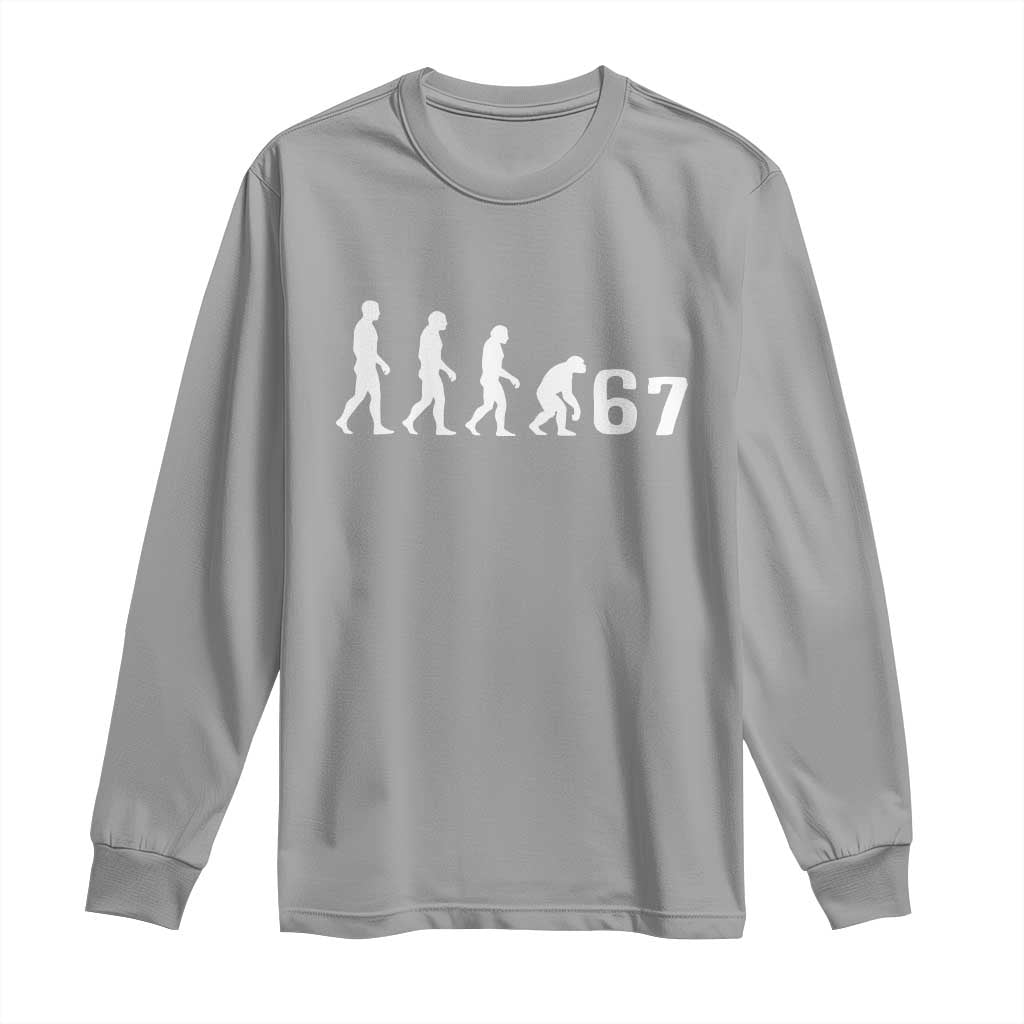 Funny 67 Reverse Evolution Long Sleeve Shirt Sarcastic Six Seven Meme TS02 Sport Gray Print Your Wear