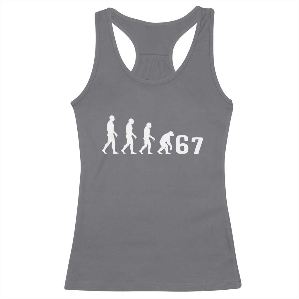 Funny 67 Reverse Evolution Racerback Tank Top Sarcastic Six Seven Meme TS02 Charcoal Print Your Wear