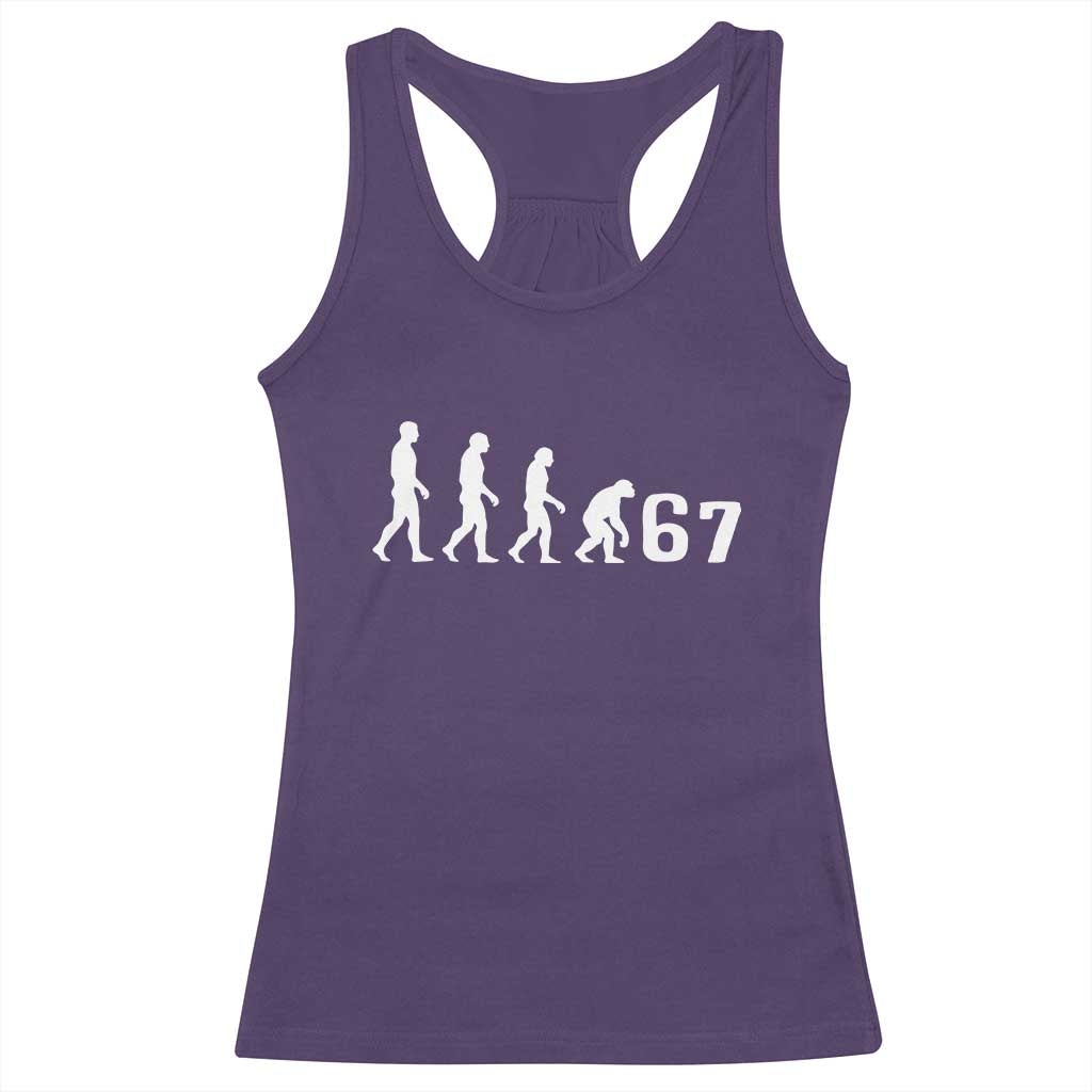 Funny 67 Reverse Evolution Racerback Tank Top Sarcastic Six Seven Meme TS02 Purple Print Your Wear