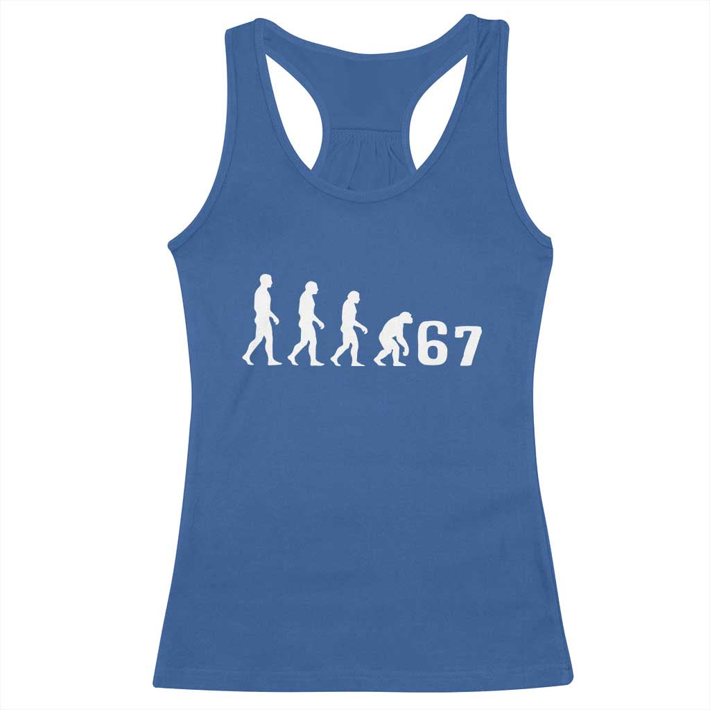 Funny 67 Reverse Evolution Racerback Tank Top Sarcastic Six Seven Meme TS02 Royal Blue Print Your Wear