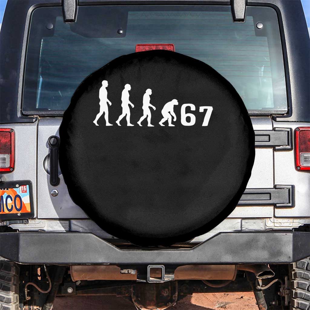 Funny 67 Reverse Evolution Spare Tire Cover Sarcastic Six Seven Meme TS02 No hole Black Print Your Wear