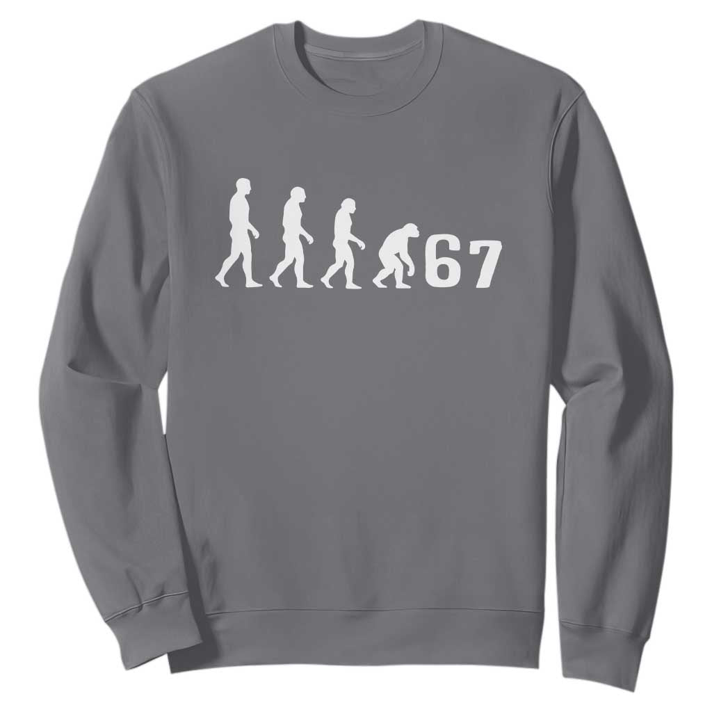 Funny 67 Reverse Evolution Sweatshirt Sarcastic Six Seven Meme TS02 Charcoal Print Your Wear