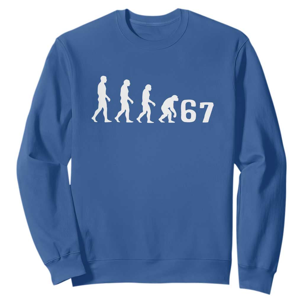 Funny 67 Reverse Evolution Sweatshirt Sarcastic Six Seven Meme TS02 Royal Blue Print Your Wear