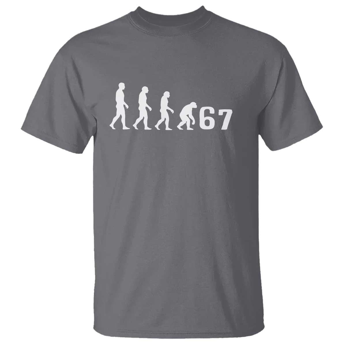 Funny 67 Reverse Evolution T Shirt Sarcastic Six Seven Meme TS02 Charcoal Print Your Wear