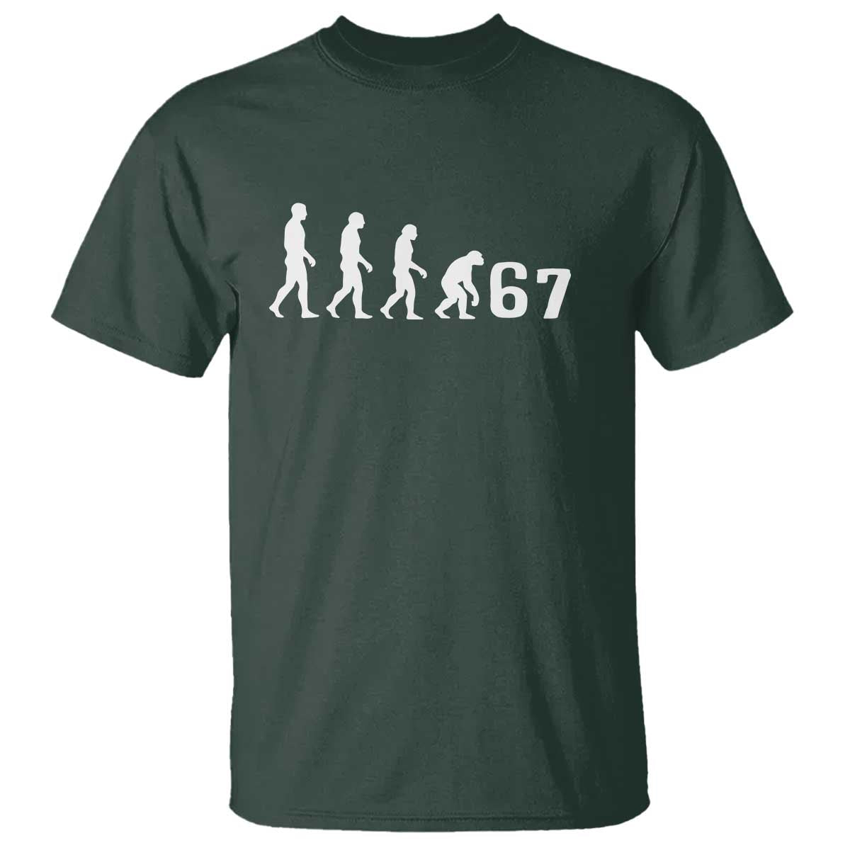 Funny 67 Reverse Evolution T Shirt Sarcastic Six Seven Meme TS02 Dark Forest Green Print Your Wear