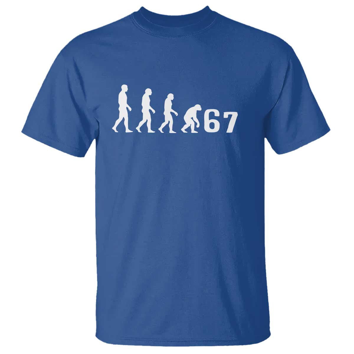 Funny 67 Reverse Evolution T Shirt Sarcastic Six Seven Meme TS02 Royal Blue Print Your Wear