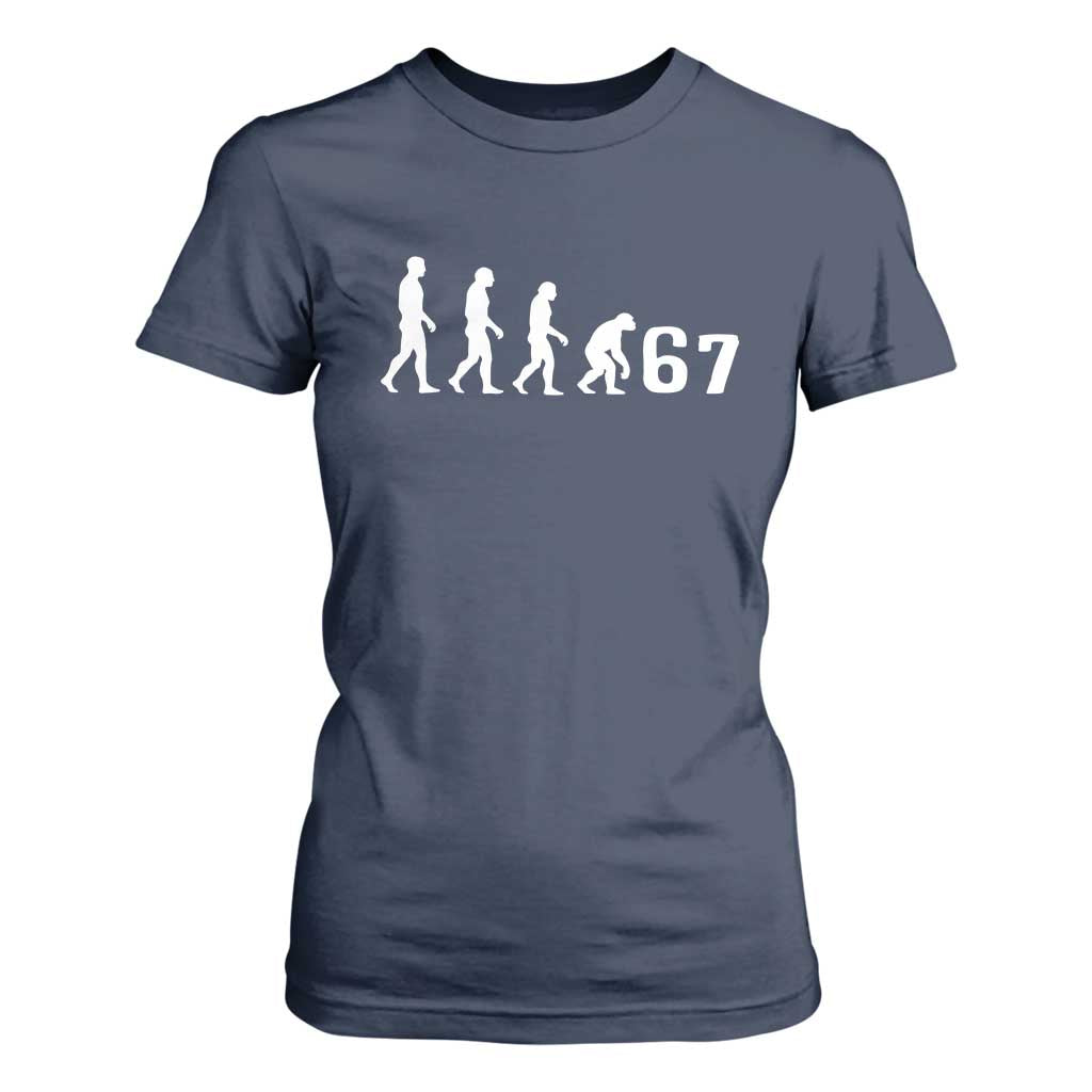 Funny 67 Reverse Evolution T Shirt For Women Sarcastic Six Seven Meme TS02 Navy Print Your Wear