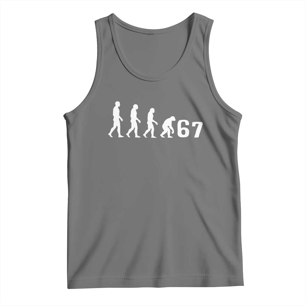 Funny 67 Reverse Evolution Tank Top Sarcastic Six Seven Meme TS02 Black Heather Print Your Wear