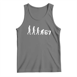 Funny 67 Reverse Evolution Tank Top Sarcastic Six Seven Meme TS02 Black Heather Print Your Wear