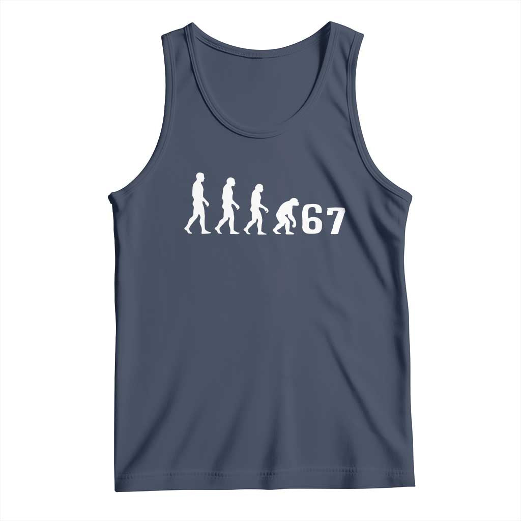 Funny 67 Reverse Evolution Tank Top Sarcastic Six Seven Meme TS02 Navy Print Your Wear