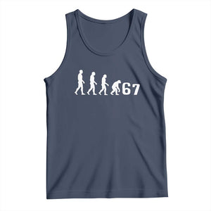 Funny 67 Reverse Evolution Tank Top Sarcastic Six Seven Meme TS02 Navy Print Your Wear
