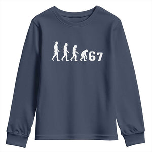 Funny 67 Reverse Evolution Youth Sweatshirt Sarcastic Six Seven Meme TS02 Navy Print Your Wear