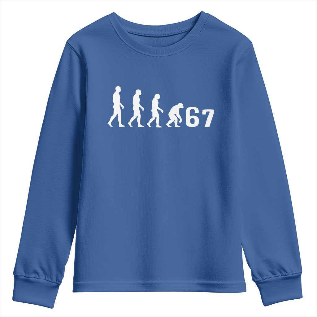 Funny 67 Reverse Evolution Youth Sweatshirt Sarcastic Six Seven Meme TS02 Royal Blue Print Your Wear