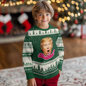 Funny Trump Bubba Viral Meme Ugly Christmas Sweater Sarcastic Blowing Bubble Hilarious TS02 Forest Green Beige Print Your Wear
