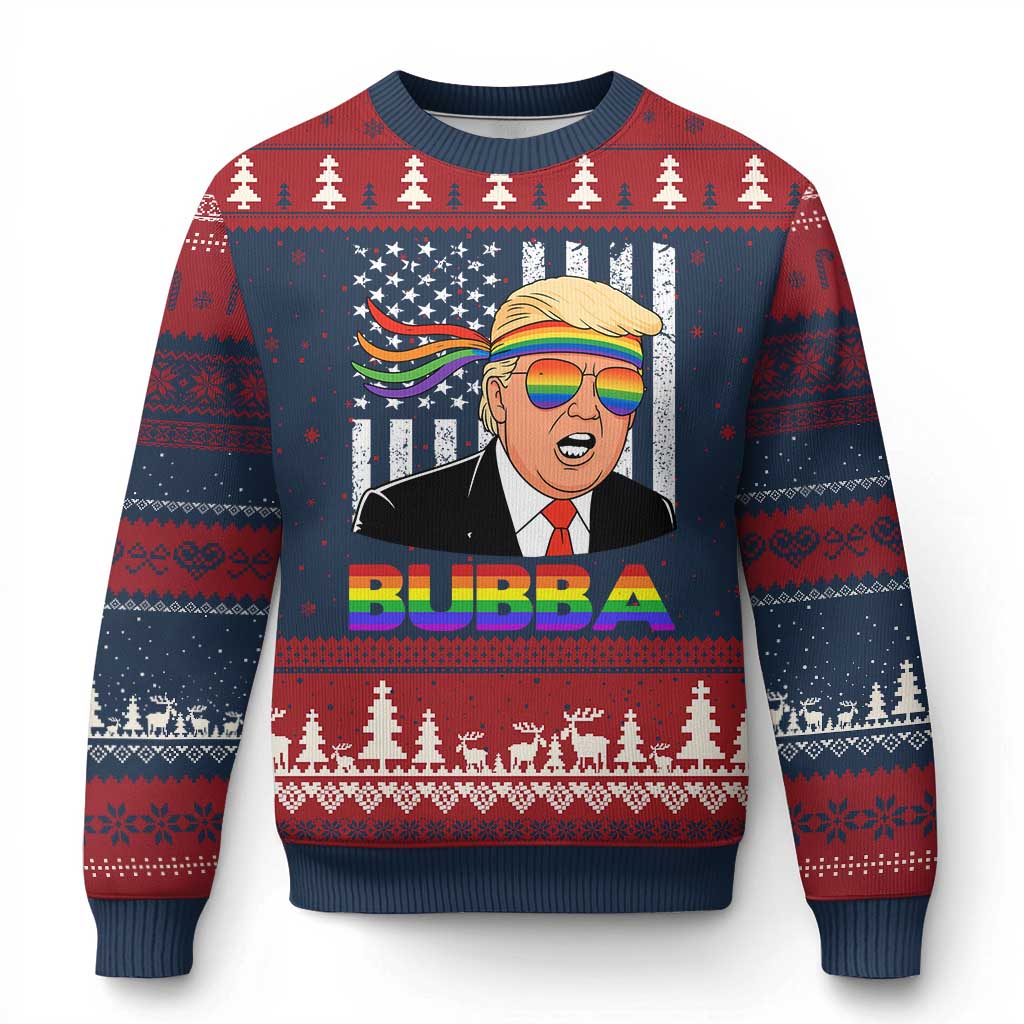 Rainbow Bubba Trump Viral Meme Ugly Christmas Sweater Funny Pride Parody American LGBTQ Flag TS02 Navy Red Print Your Wear