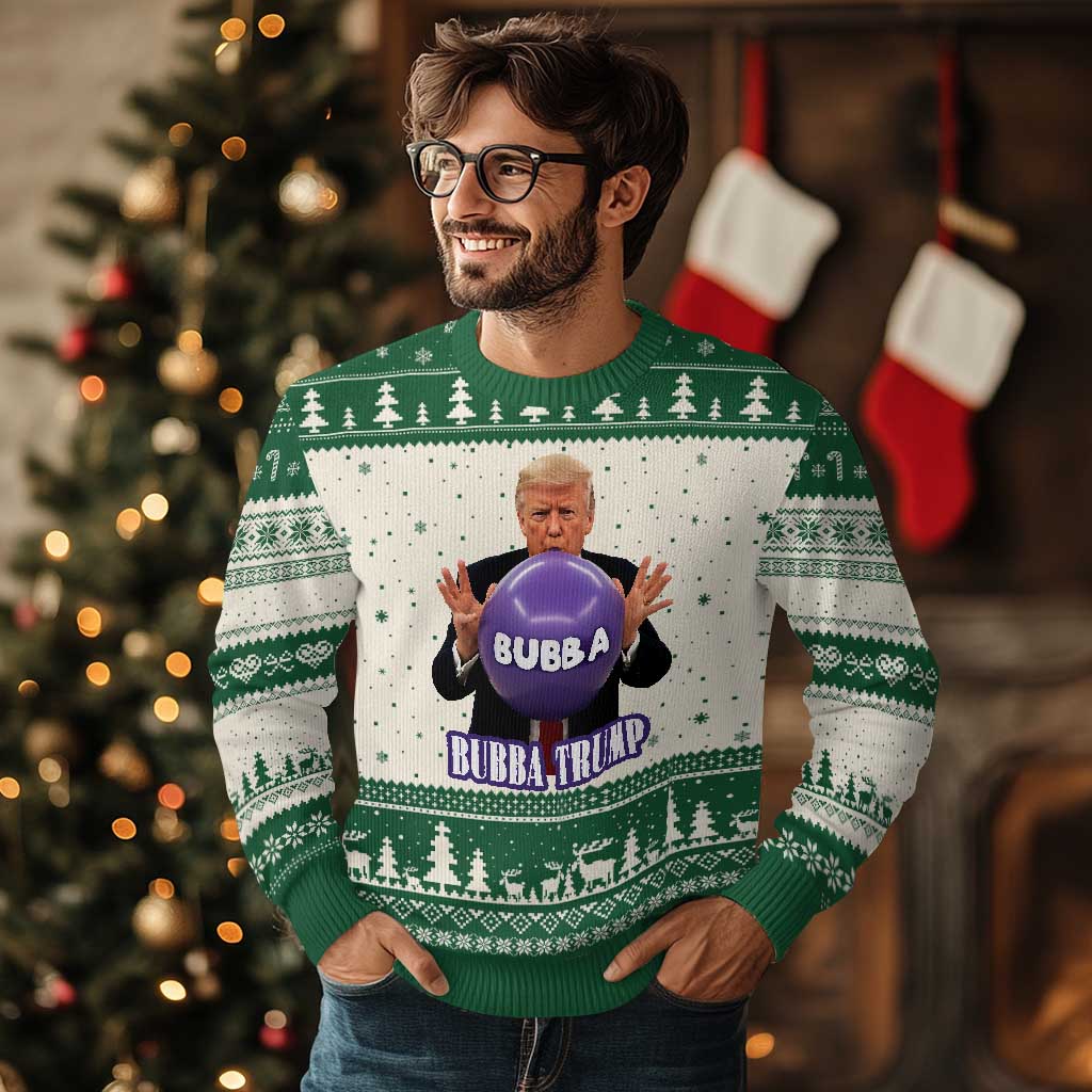 Bubba Trump Blowing Balloon Meme Ugly Christmas Sweater Funny Political Scandal Parody for Viral Humor Fans TS02 Beige Green Print Your Wear