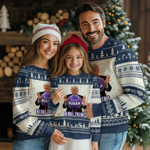 Bubba Trump Blowing Balloon Meme Ugly Christmas Sweater Funny Political Scandal Parody for Viral Humor Fans TS02 Beige Navy Print Your Wear