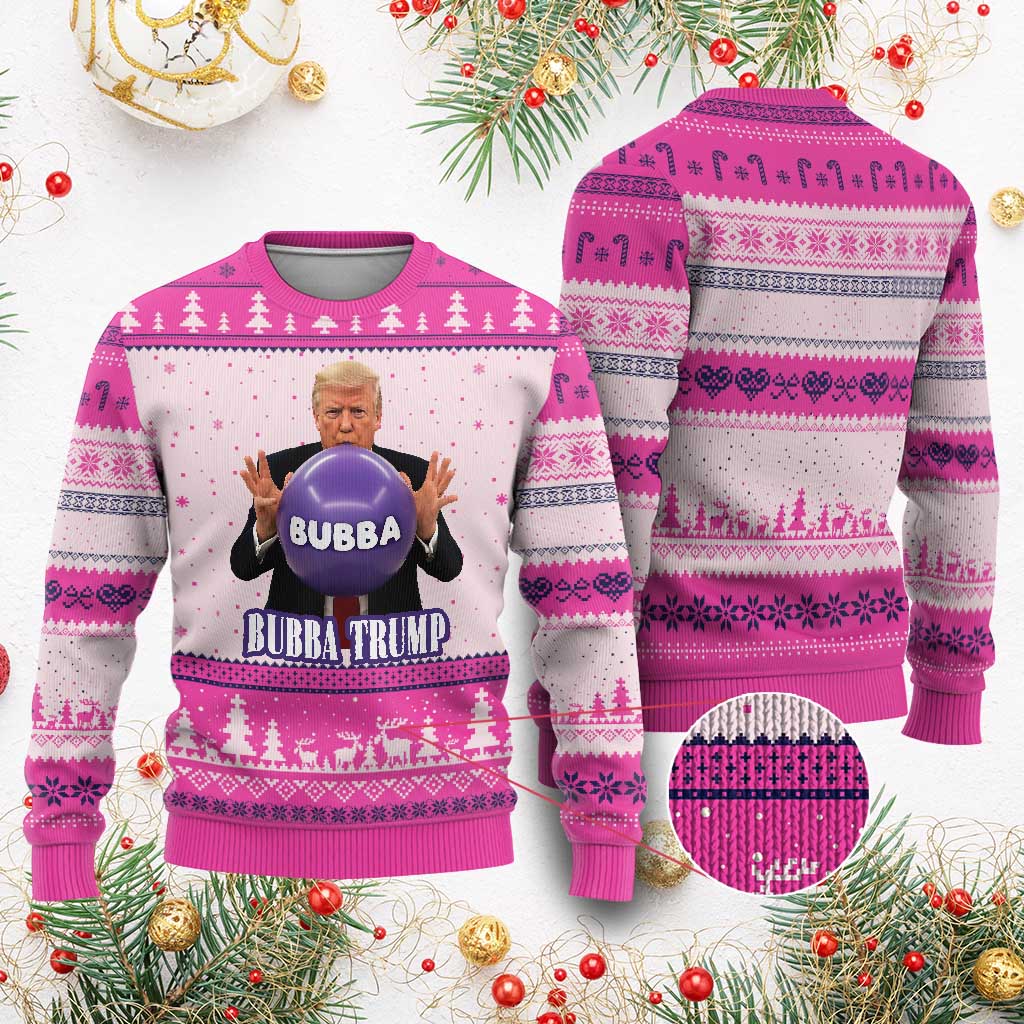 Bubba Trump Blowing Balloon Meme Ugly Christmas Sweater Funny Political Scandal Parody for Viral Humor Fans TS02 Hot Pink Print Your Wear