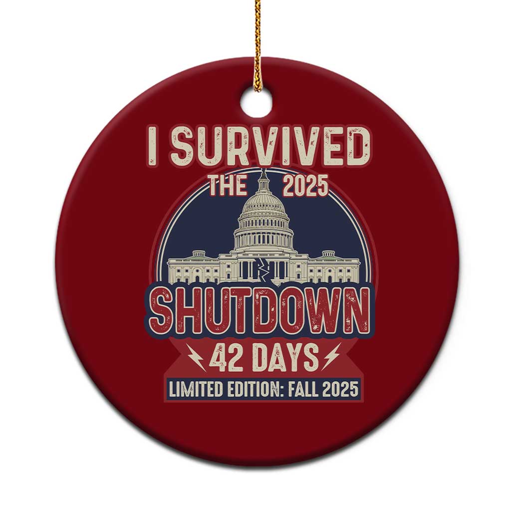 I Survived the 2025 Shutdown Ceramic Ornament Funny Government Closure Parody Political Humor TS02 1pc Red Print Your Wear