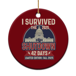 I Survived the 2025 Shutdown Ceramic Ornament Funny Government Closure Parody Political Humor TS02 1pc Red Print Your Wear