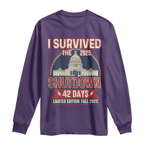 I Survived the 2025 Shutdown Long Sleeve Shirt Funny Government Closure Parody Political Humor TS02 Purple Print Your Wear