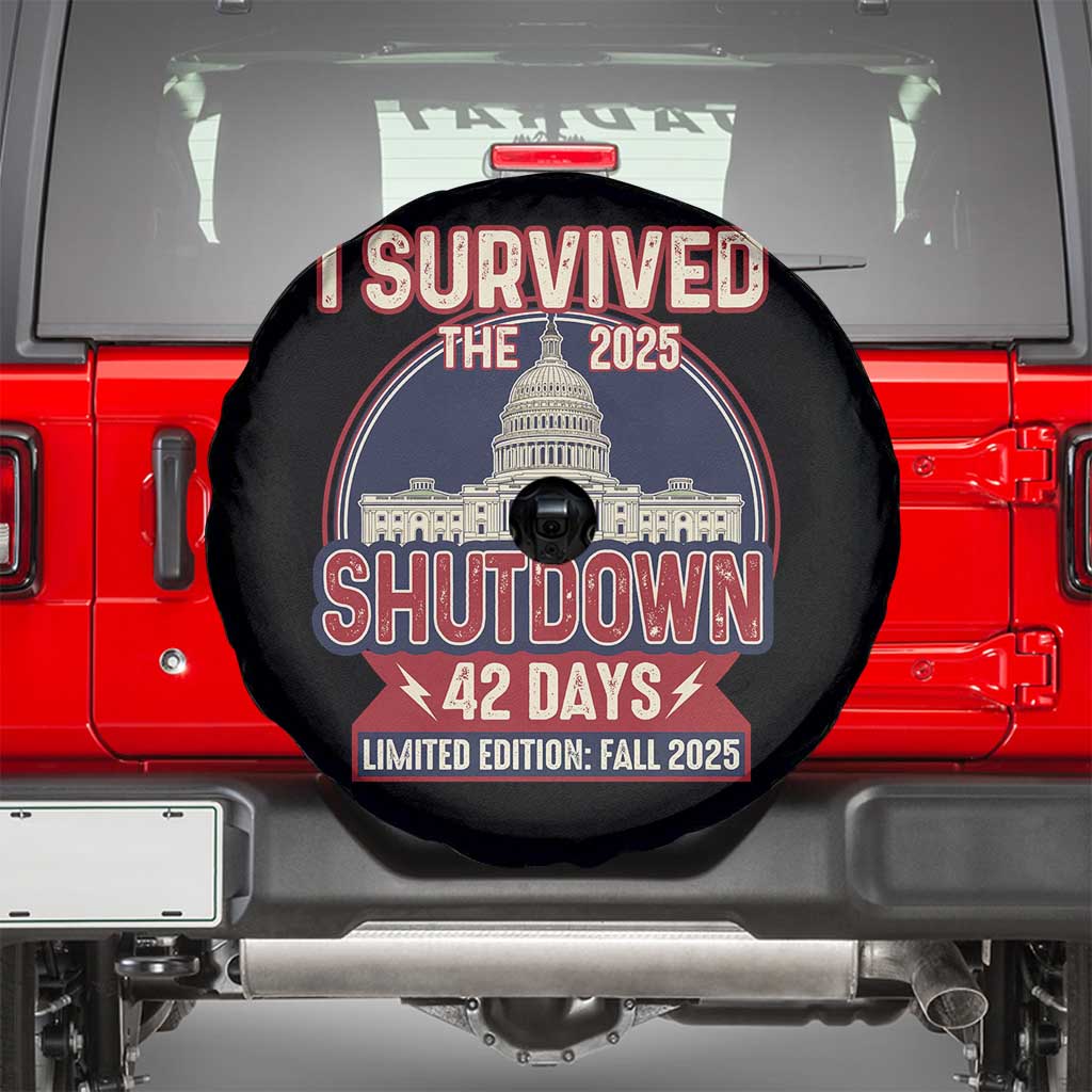 I Survived the 2025 Shutdown Spare Tire Cover Funny Government Closure Parody Political Humor TS02 Black Print Your Wear