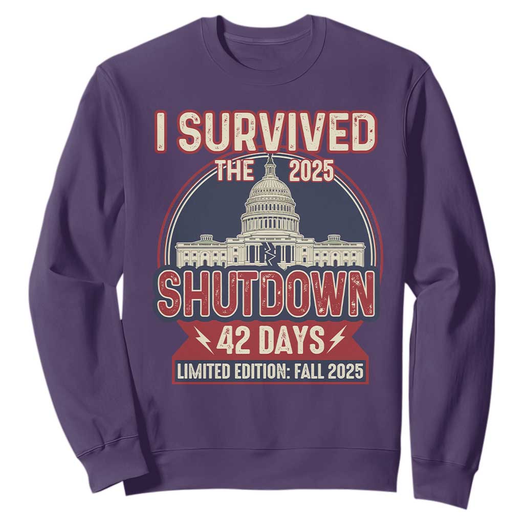 I Survived the 2025 Shutdown Sweatshirt Funny Government Closure Parody Political Humor TS02 Purple Print Your Wear