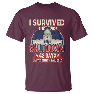 I Survived the 2025 Shutdown T Shirt Funny Government Closure Parody Political Humor TS02 Maroon Print Your Wear