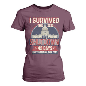 I Survived the 2025 Shutdown T Shirt For Women Funny Government Closure Parody Political Humor TS02 Maroon Print Your Wear