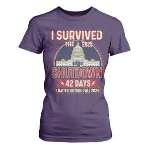 I Survived the 2025 Shutdown T Shirt For Women Funny Government Closure Parody Political Humor TS02 Purple Print Your Wear