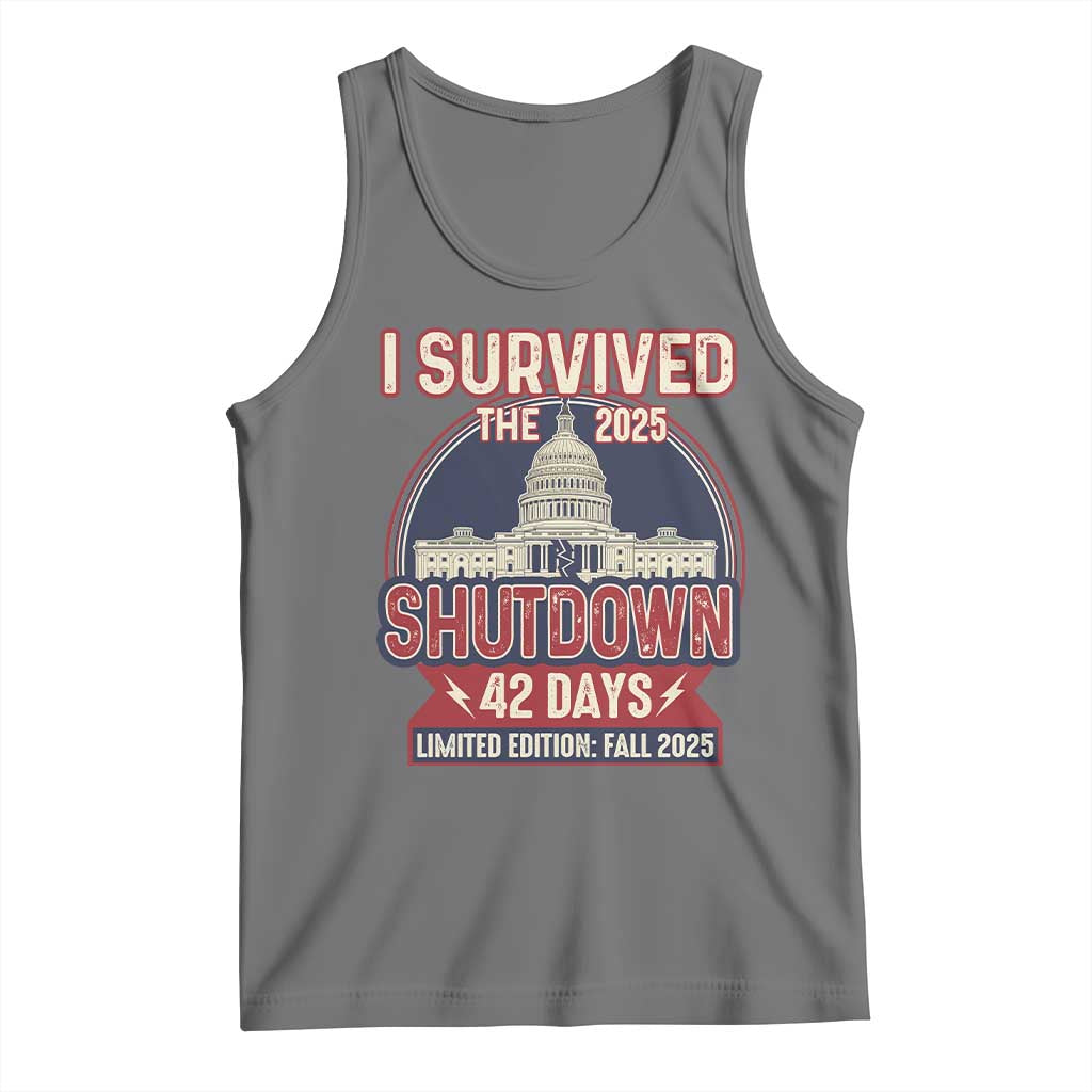 I Survived the 2025 Shutdown Tank Top Funny Government Closure Parody Political Humor TS02 Black Heather Print Your Wear