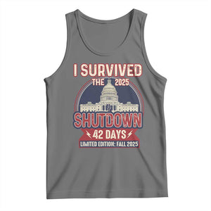 I Survived the 2025 Shutdown Tank Top Funny Government Closure Parody Political Humor TS02 Black Heather Print Your Wear
