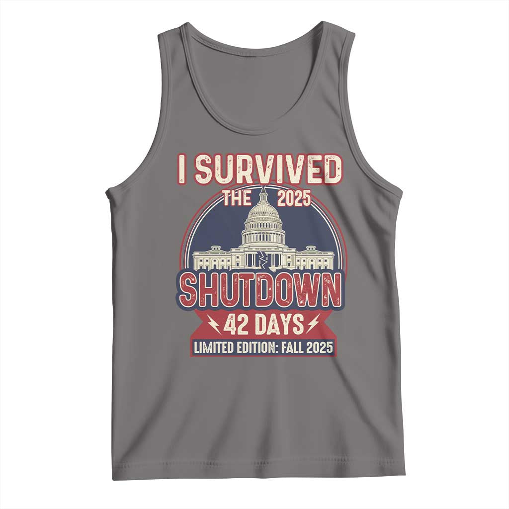 I Survived the 2025 Shutdown Tank Top Funny Government Closure Parody Political Humor TS02 Deep Heather Print Your Wear