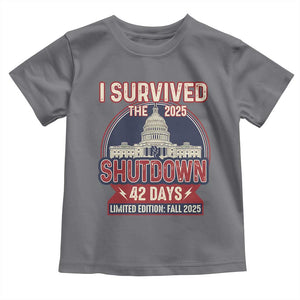 I Survived the 2025 Shutdown Toddler T Shirt Funny Government Closure Parody Political Humor TS02 Charcoal Print Your Wear